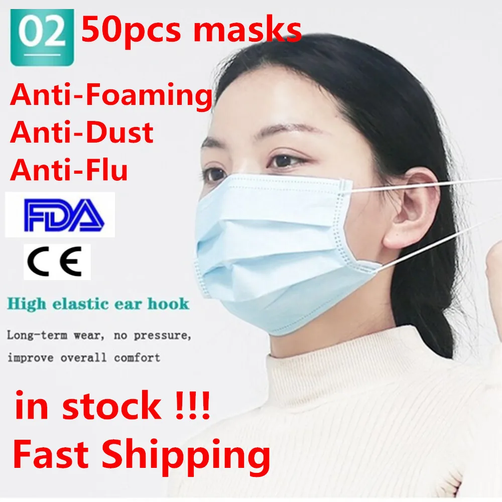 

In stock! 50 Pcs Disposable Face Mask Non-woven 3 Layer Anti-Pollution Dust-Proof Haze Anti-Flu Earloop Safety Masks Pk FfP3 N95