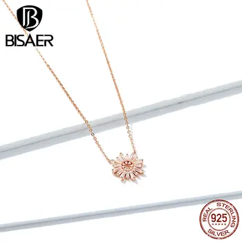 

100% 925 Sterling Silver Sunflower Clearn Cubic Zircon Pendant Necklaces for Women Fashion Gifts GAN117