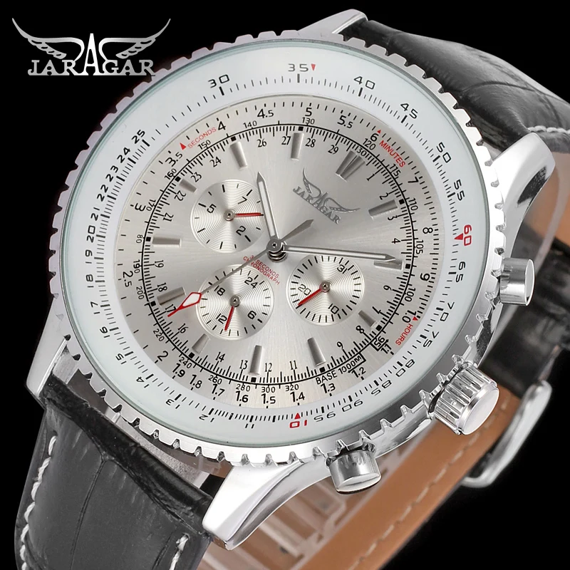 

JARAGAR Mechanical Watches Large Dial Men Fashion Genuine Leather Wrist Watch Automatic Date Day Display Watches Mens Clock