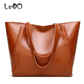 

LUCDO Large Capacity Totes Vintage Women's Handbag Simple Shopping Big High Quality PU Leather Shoulder Bag For Women 2020 Sac