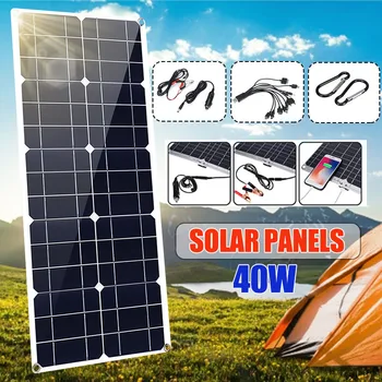 

40W Mono Solar Panel USB 12V/5V DC Monocrystalline Flexible Large Solar Panel for Car RV Boat Battery Charger Waterproof 67x29cm