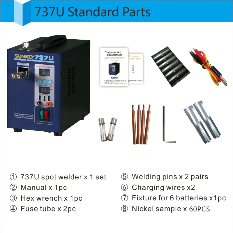 SUNKKO 737U цифровой дисплей двойной импульсный точечный сварочный агрегат светодиодный Подсветка USB зарядка ручной сварочный аппарат для батареи 18650