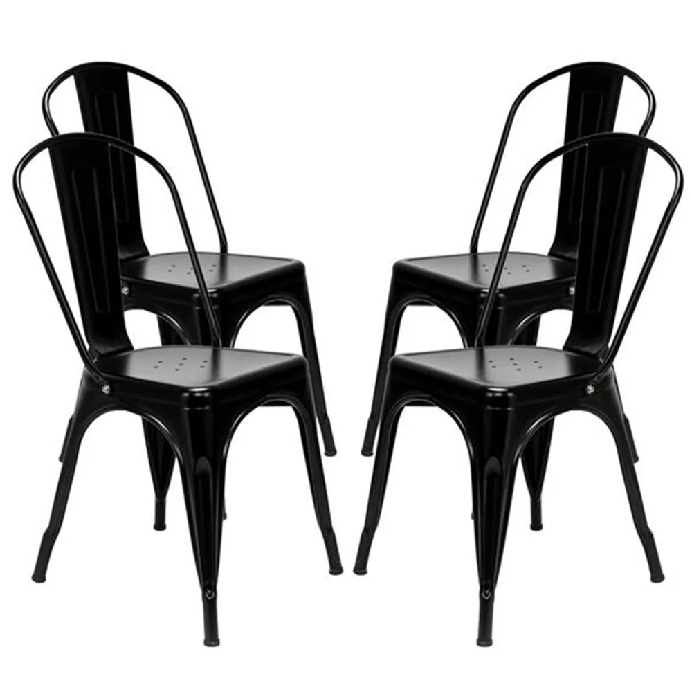 

4pcs Industrial Style Iron Sheet Chair Black