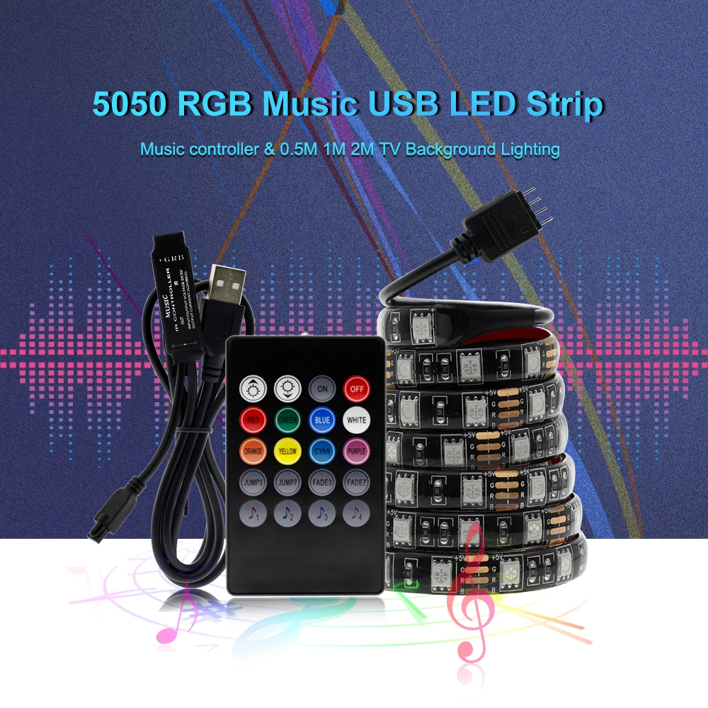 USB Светодиодная лента 5050 RGB гибкий светодиодный светильник лента с радиочастотным пультом дистанционного управления музыкой ПК экран ТВ ПОДСВЕТКА и косой светильник ing 0,5 м 1 м 2 м