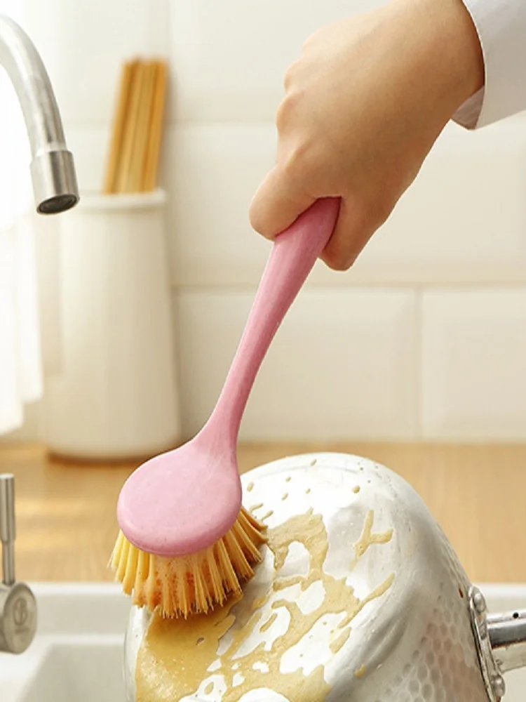

Nordic Style Long Handle Soft Fur Washing Pot Brush Strong Decontamination Multi-Purpose Kitchen Stove Cleaning Brush Cost-Effec