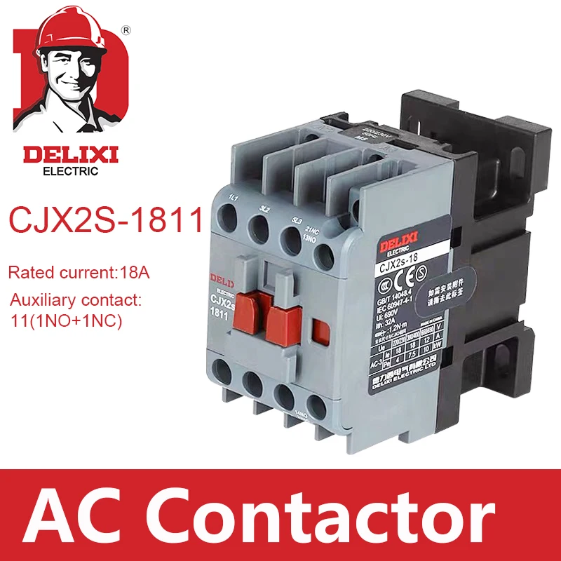 

CJX2s-1811 AC Contactor DELIXI 18A 3 Poles NO NC Coil Voltage 24V 36V 110V 220V 380V 50/60Hz Din Rail Mounted