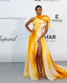 

2019 Women yellow one shoulder sleeveless Bandage dress Vestidos Celebrity evening party bodycon dresses