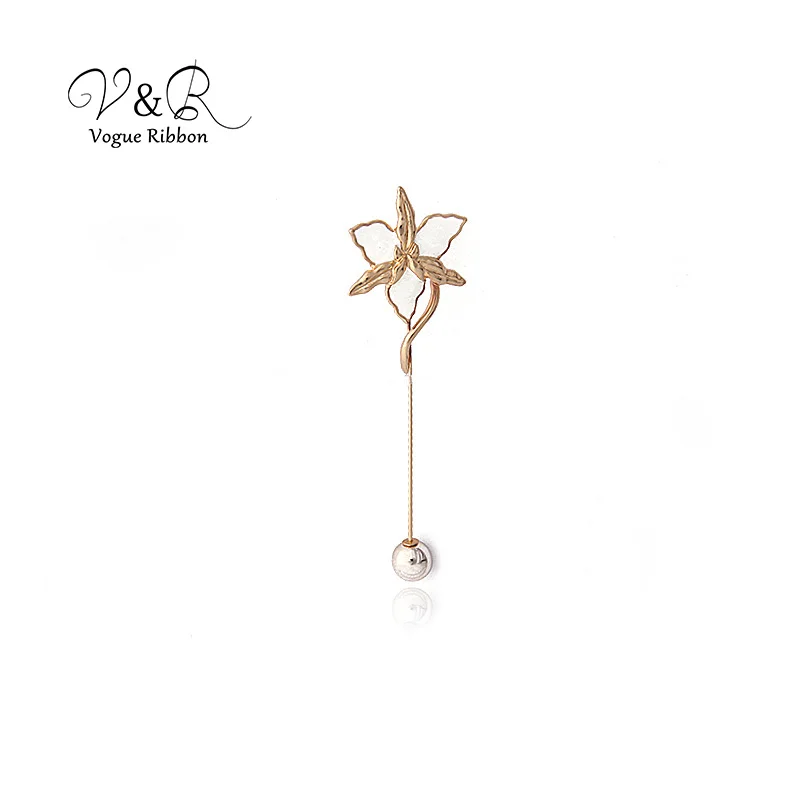 Enamel Flower Long Metal Bar Ball Brooch Pin (4)
