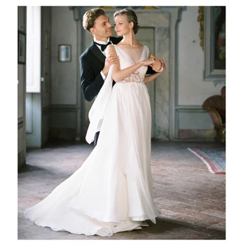 

Eightale Wedding Dress Beach O-Neck Appliques Chiffon Wedding Gowns Backless Custom Made Bridal Dresses 2020 vestido de noiva