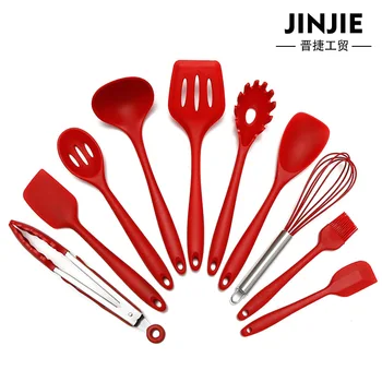 

High Temperature Resistance Silica Gel Kitchen Ware 10 Paper Set No Stick Pan Household Kitchen Ware Suit Cooking Scoop Tool