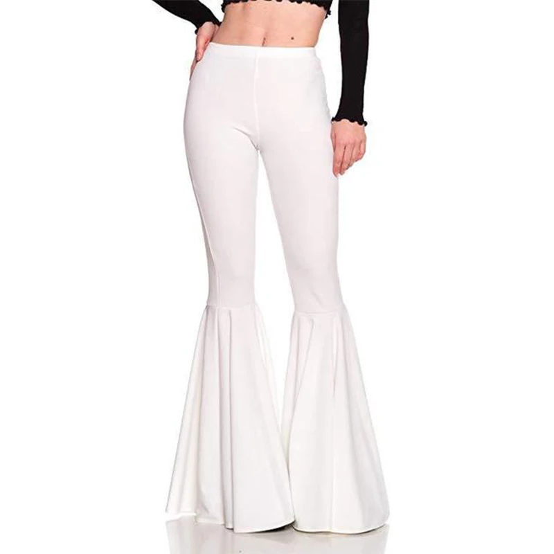 

Fashion Boho Summer High Waist Casual Fashion Flared Pants Solid Color Wide Leg Pants Bell Bottom Pants Women Clothes 2019 New