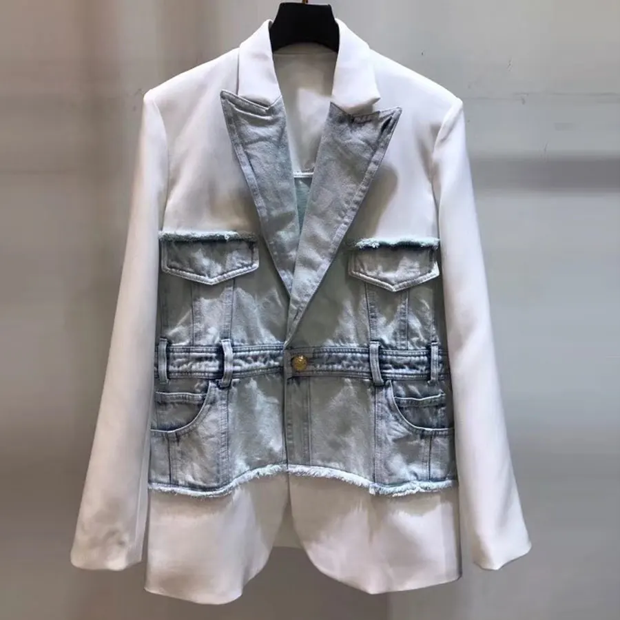 DR19694 CAMIA джинсовая куртка для женщин с длинным рукавом Свободные стильные пальто и куртки высокого качества лоскутные куртки женские зимние куртки - Цвет: DR19694