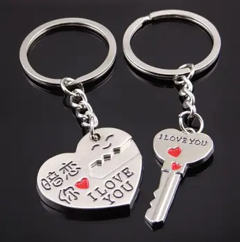 

New Trendy Hot Sale Silver Alloy Bow Love Keyrings Key Chains Lovers Ring Couples keychain Gift