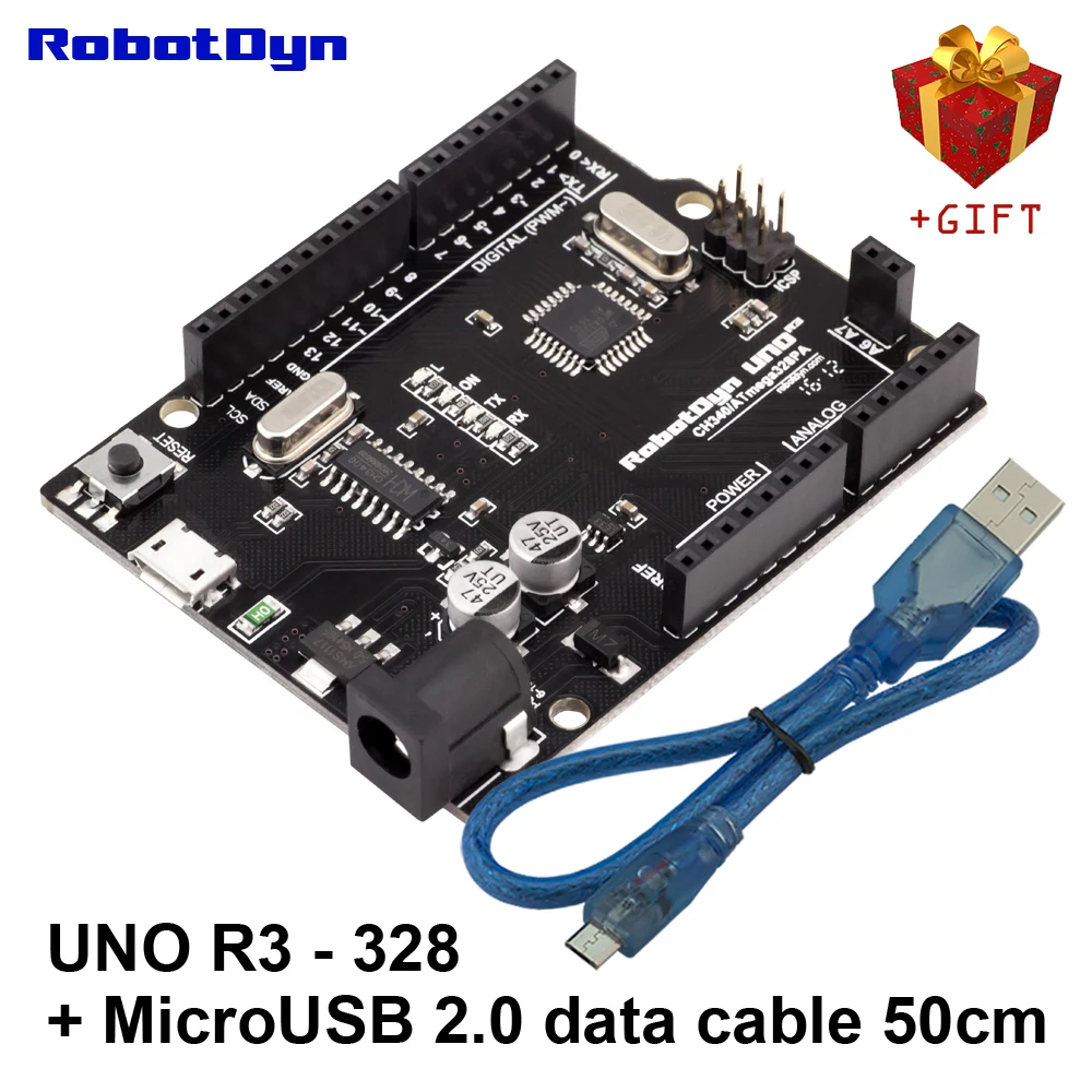 Новинка-UNO R3 ATmega328P+ USB 2,0 кабель для передачи данных(50 см). Совместим с Arduino UNO Rev 3.+ A6-A7 pin, MicroUSB