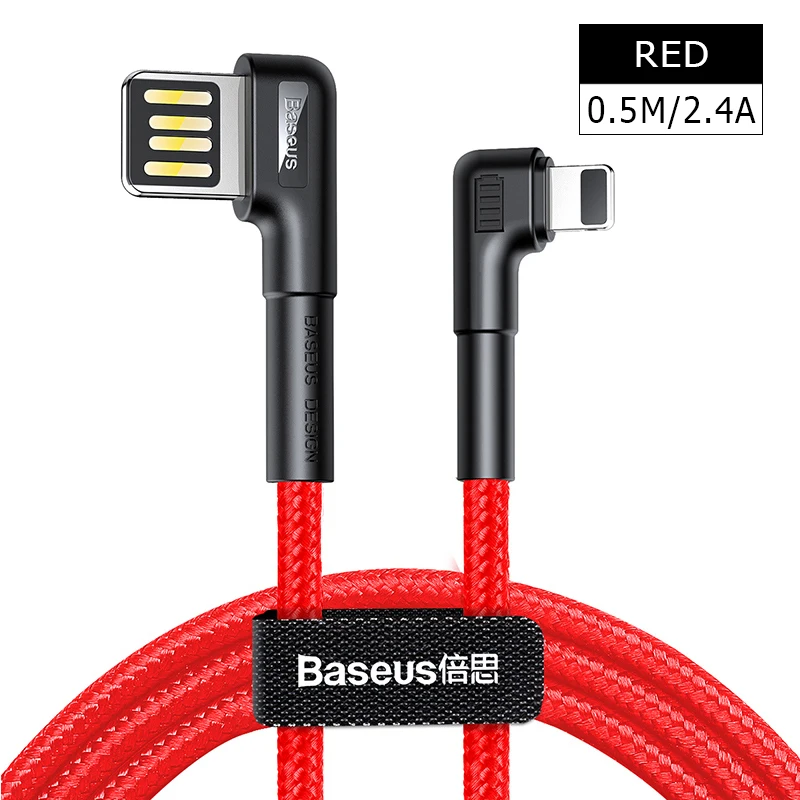Baseus usb кабель для зарядки с двойным изгибом для iPhone 11 XS Max XR 8 Plus 2.4A быстрое зарядное устройство кабель для передачи данных USB шнур для зарядки - Название цвета: 0.5M 2.4A
