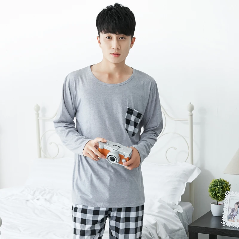 High Quality Casual Cotton Pajamas Sets for Men 2018 Autumn Winter Long Sleeve Pyjama Male Homewear Loungewear Mens Home Clothes