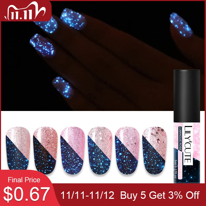 LILYCUTE 5ml Luminous Gel Polish Rose Gold Shimmer Glitter Gel varnish Semi Permanent Soak Off UV LED Nail Art Gel Varnish|Nail Gel| - AliExpress
