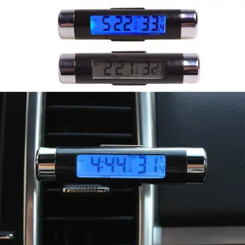 

Car Air Outlet Thermometer Electronic Clock Blue Backlit Digital Display Accessories