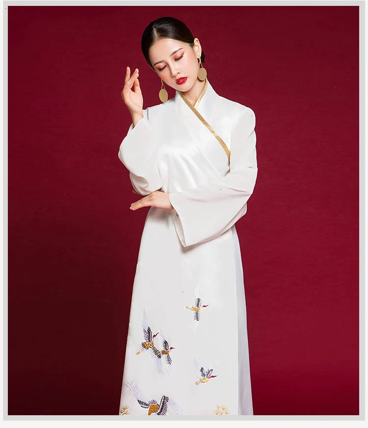 Белое элегантное вечернее платье для женщин Cheongsam Восточный с длинным рукавом Традиционный китайский Qipao Китай Вышивка кимоно свадебные платья