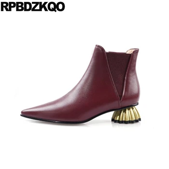 

boots designer shoes women luxury 2019 autumn chunky short fall booties block chelsea british wine red ankle pointy pointed toe