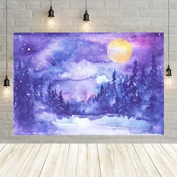 

Avezano Background for Photography Painting Winter Purple Night Forest Snow Moon Baby Shower Birthday Party Backdrop Decor Banne