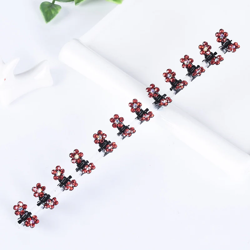 CHG-1216Red EASYA 12 шт./партия минималистичные хрустальные Цветочные заколки-крабы для волос милые крошечные заколки для волос Детские аксессуары для волос парикмахерские - Окраска металла: CHG-1216Red
