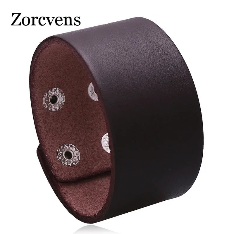 ZORCVENS Punk Vintage Black Brown Real Genuine Cow Leather Bracelet Bangle Men Women Jewelry leather bracelet