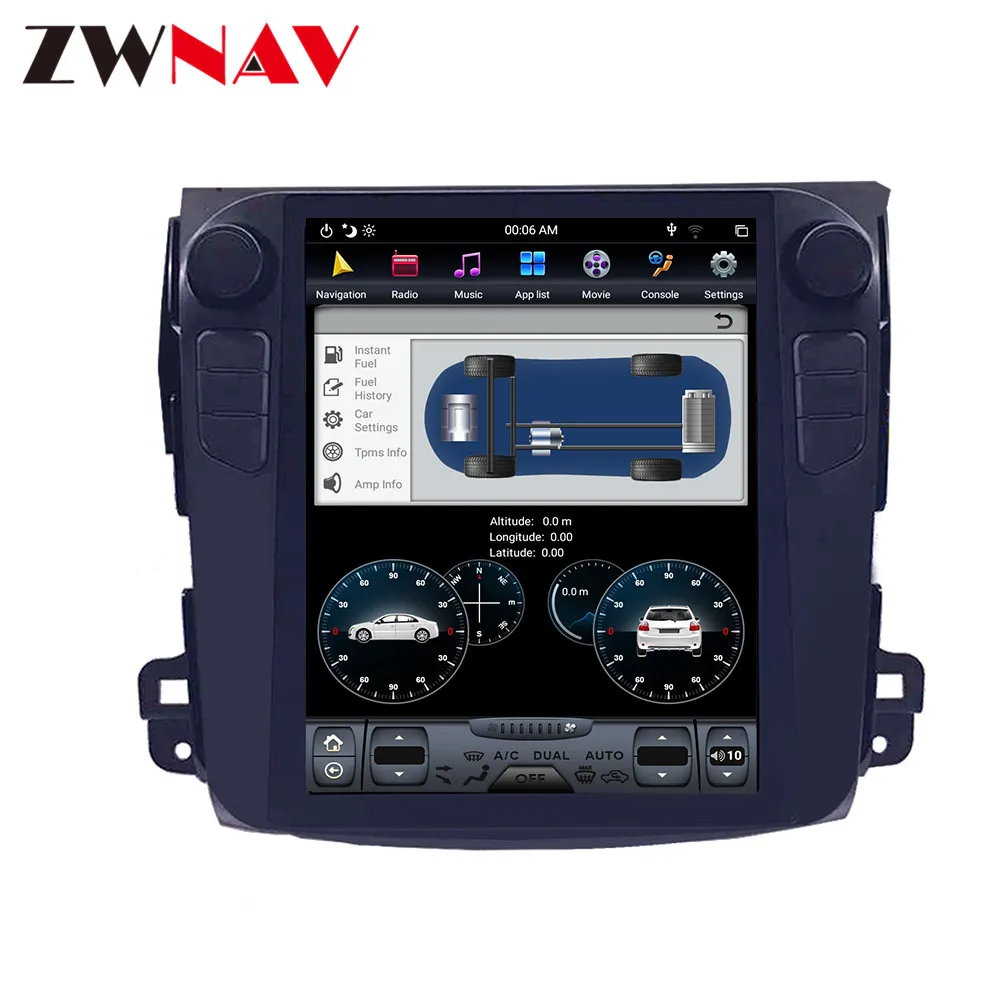 PX6 4+ 64 Tesla стиль Android 8,1 Автомобильный мультимедийный плеер для Mitsubishi Outlander 2006-2011 радио gps-навигатор аудио Карта BT большой экран