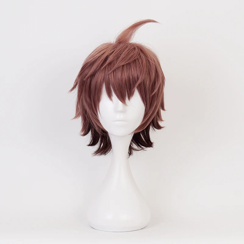 Naegi Makoto Danganronpa Dangan Ronpa Parrucche sintetiche resistenti al calore Parrucche cosplay Capelli corti per feste di Halloween + Cappellino per parrucca