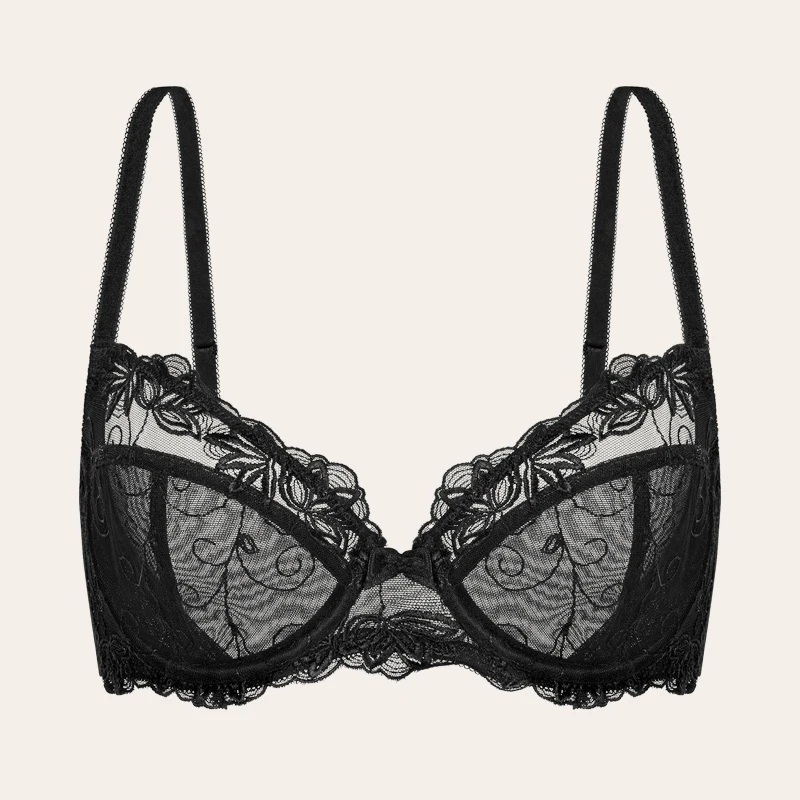 Wingslove Women's Sexy Lace Balconette Push Up Bra Plus Size Sheer