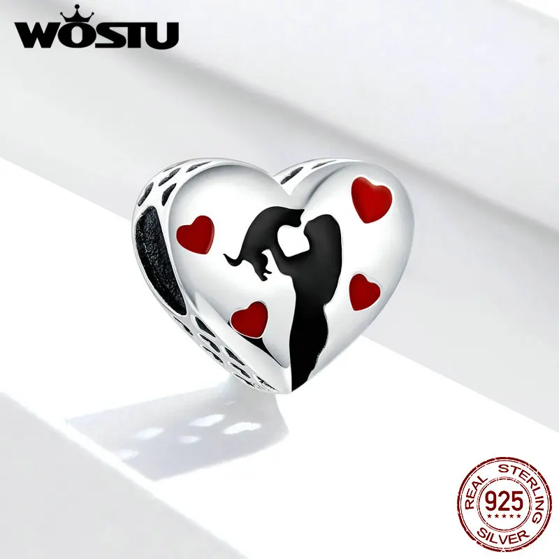 

WOSTU Genuine 925 Sterling Silver China Pet Love Touched Heart Cat Beads fit Pandora Bracelet Star Letter Crystal Charms