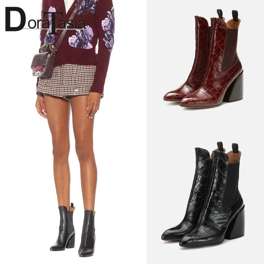 

DORATASIA New INS Hot Plus Size 35-48 Brand Designer Booties Ladies Fashon Fretwork Ankle Boots Women 2019 High Heel Shoes Woman