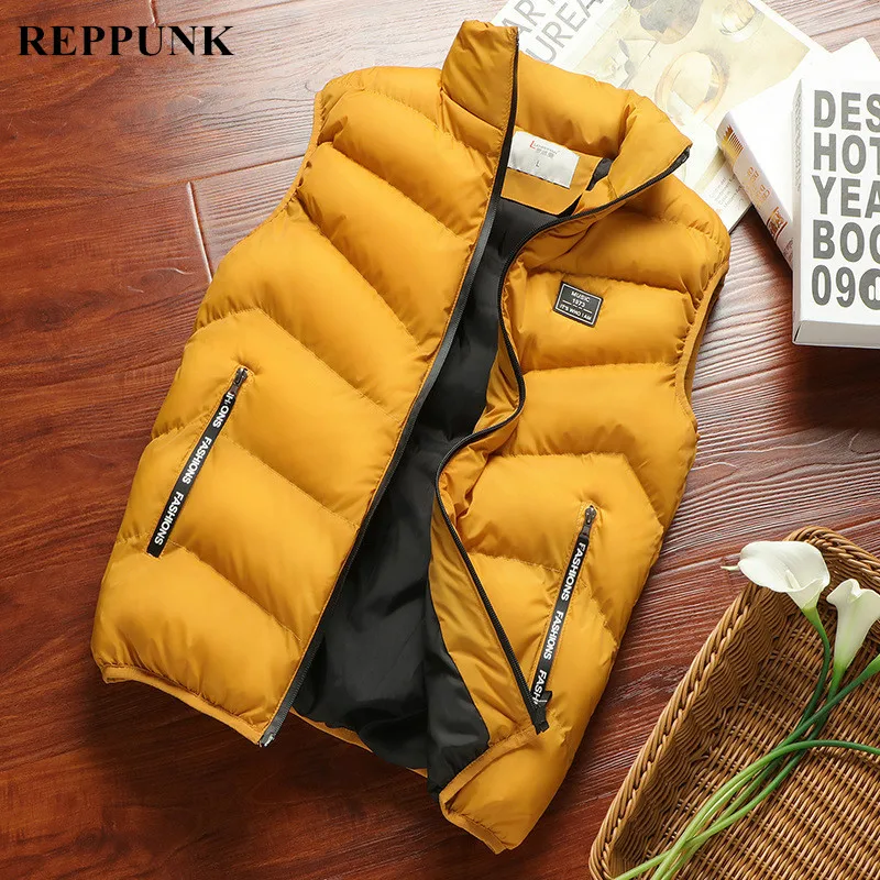 REPPUNK однотонный простой зимний жилет для мужчин толстое пальто кардиган свободного размера плюс Молодежная мужская качественная одежда