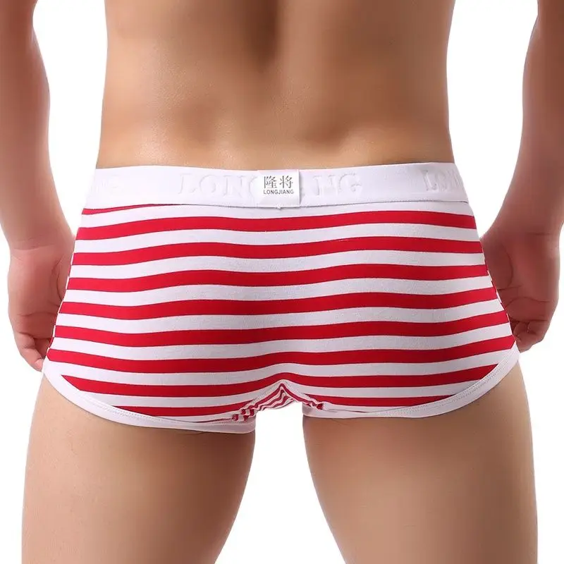 Men's Underwear Boxer Shorts Mens Underpants Sexy Striped Side Opening Penis Pocket Boxershorts High Quality Cotton Male Panties 2