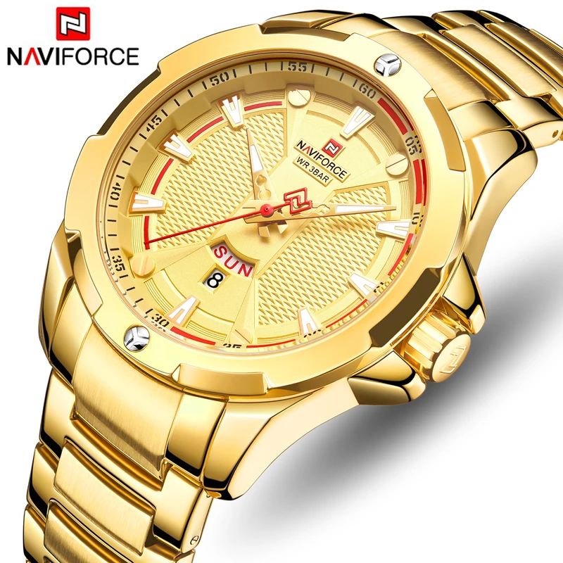 NAVIFORCE Лидирующий бренд мужские роскошные золотые часы деловые кварцевые часы мужские s Модные Военные спортивные водонепроницаемые часы Relogio Masculino
