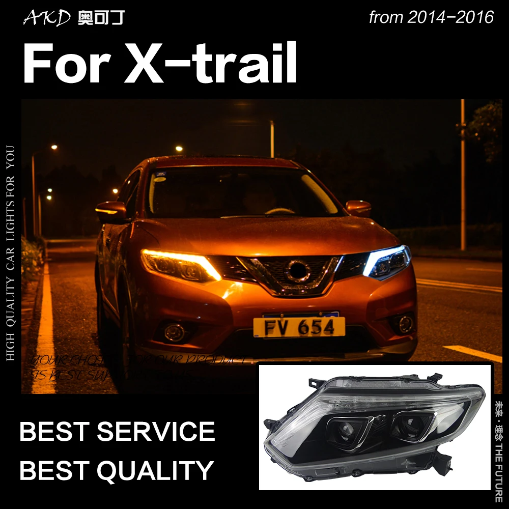 AKD автостайлинг фары для Nissan X trail Rouge светодиодный ные 2014 2016 DRL Hid опция фара