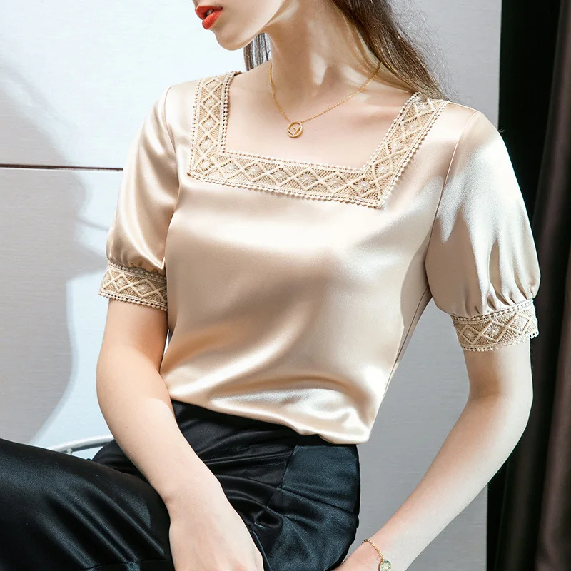 Silky Satin Short-Sleeved T-shirt Female 2020