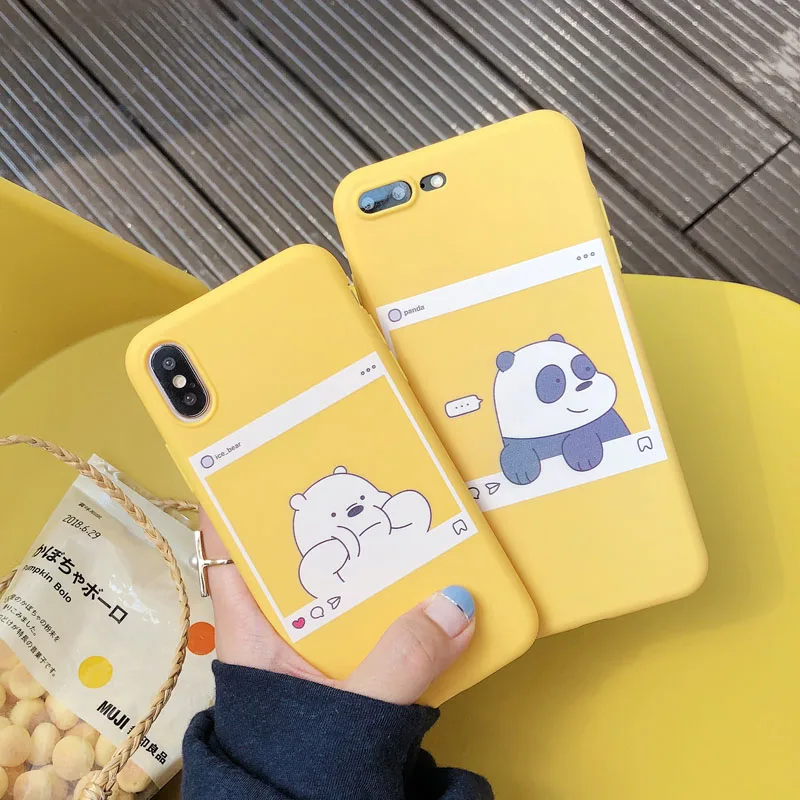 

Cute We Bare Bears brothers Cartoon candy yellow Bear soft tpu case for iphone 6 6s plus 7 8 plus X XR XS max Phone cover case