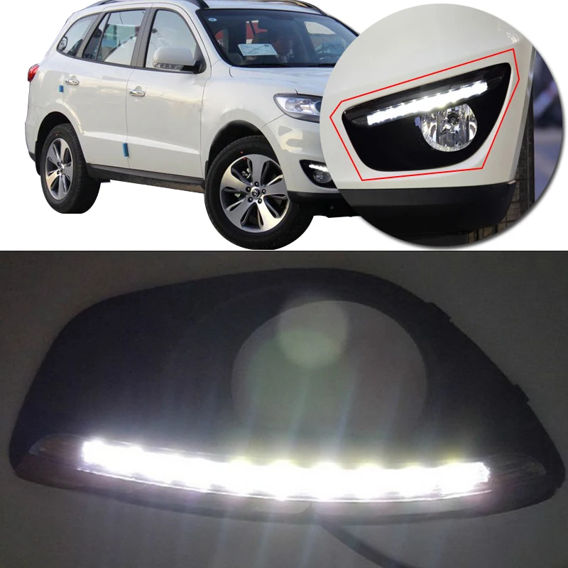 CAPQX 1Pair LED Front driving light For Santa Fe Santafe 2010 2011 2012 Running lamp Car daytime DRL fog | Автомобили и мотоциклы