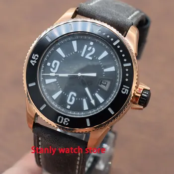 

Luxury bliger 43mm black sterile dial luminous ceramic bezell mineral glass bronze coated case automatic movement men's watch