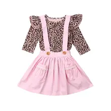 Хлопковые леопардовые топы с оборками для новорожденных девочек от 0 до 24 месяцев, комбинезон, юбки, комплект одежды