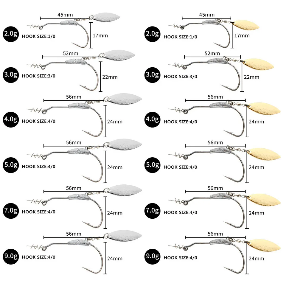 Description Picture 4 of itemWALK FISH Offset Fishing Hooks With Metal Spoon Slice Jig Head 2g-9g Wide Crank Fishhooks For Soft Lure Baits Spinner Hook