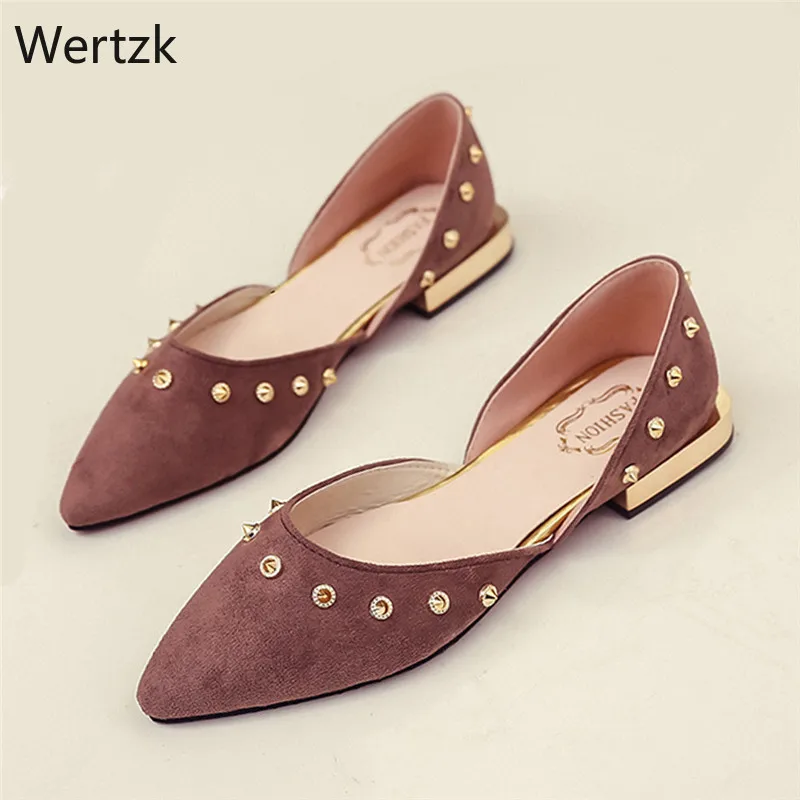 

2019 Vintage PU Women D'Orsay Flats Shoes Sexy Pointed Toe Woman Casual Flats Basic Flats Casual Loafers Rivet A413