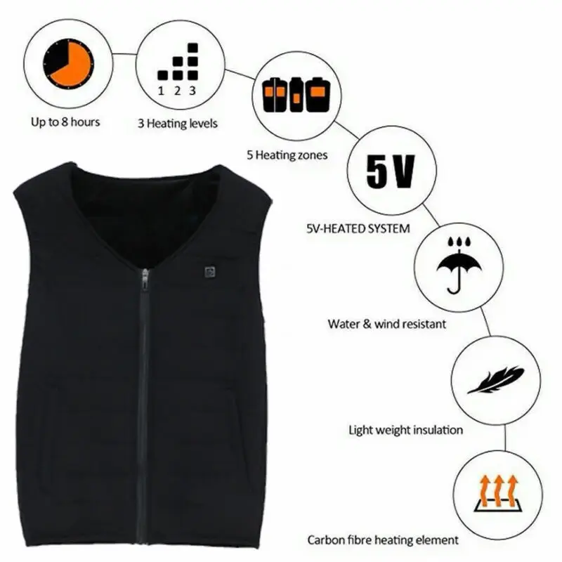 Electric USB Heated Vest Skiing Jackets Warm Up Heating Pad Cloth Body Warmer Men/Women
