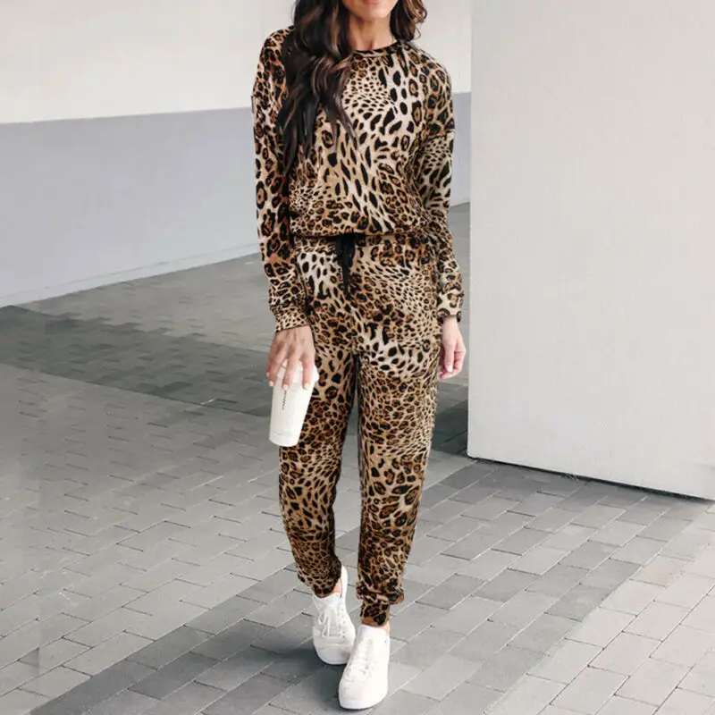 

Leopard Print Tracksuits 2Pcs Women Autumn Long Sleeve Two Piece Set Suits Female Casual Sweat suit Leisure Wear Clothes Winter