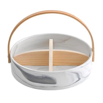 

Portable Round Fruit Plate Ceramic High-End Family Platter Dessert Dried Fruit Fast Food Detachable Partition Nordic Storage Tra