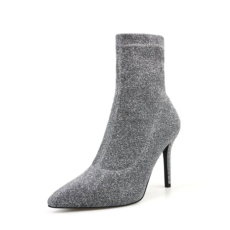 

Ankle Boots For Women Boots Female Winter Boots Gold Gauze Nightclub Style Pointed Toe Stiletto Heels Booties High Heels Boots