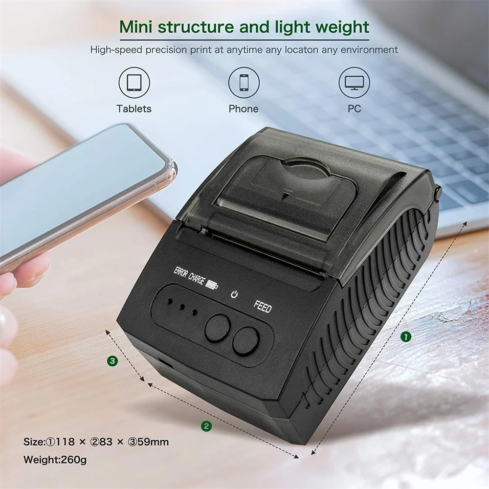 Thermal Receipt Printer 58mm Wireless Portable Mini Thermal Pos Printer Compatible with  Android iOS Mobile Phone Windows small photo printer