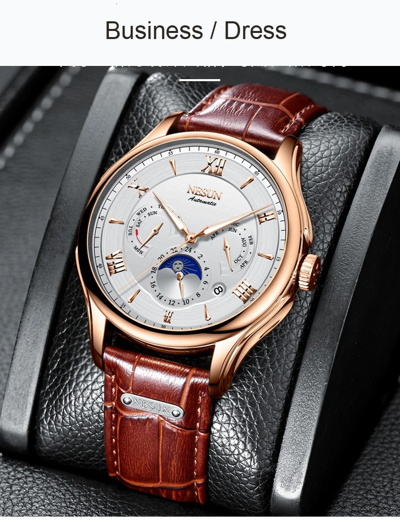 Switzerland NESUN автоматические механические часы мужские Moon Phase часы люксовый бренд светящиеся стрелки сапфир водопроор N9030