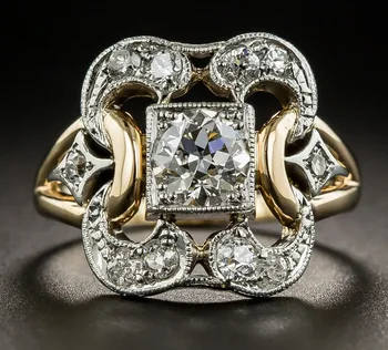 

Luxury Wedding Band Silver Gold Mixed Color AAA Zircon Carving Rings for Women Geometric White Cz Wedding Engagement Jewelry